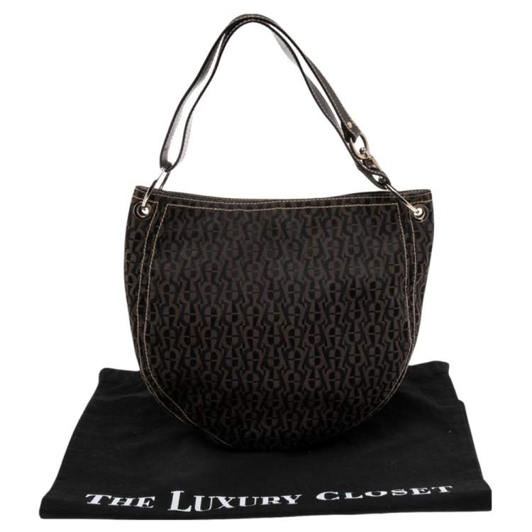 Pre Owned Aigner Brown Signature Nylon and Leather Small Hobo