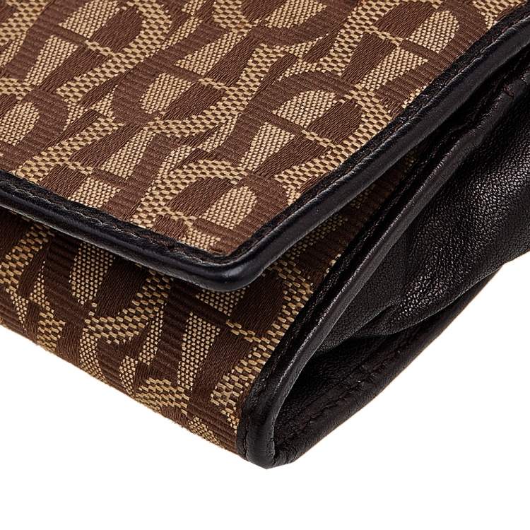Pre Owned Aigner Beige/Brown Signature Canvas and Leather Flap Continental Wallet