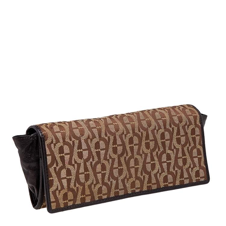 Pre Owned Aigner Beige/Brown Signature Canvas and Leather Flap Continental Wallet