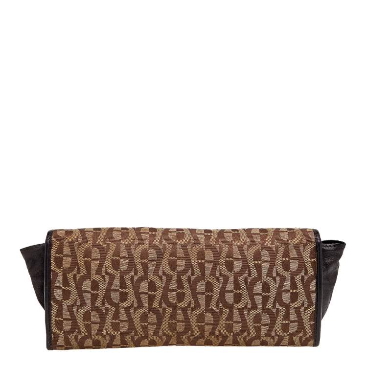 Pre Owned Aigner Beige/Brown Signature Canvas and Leather Flap Continental Wallet