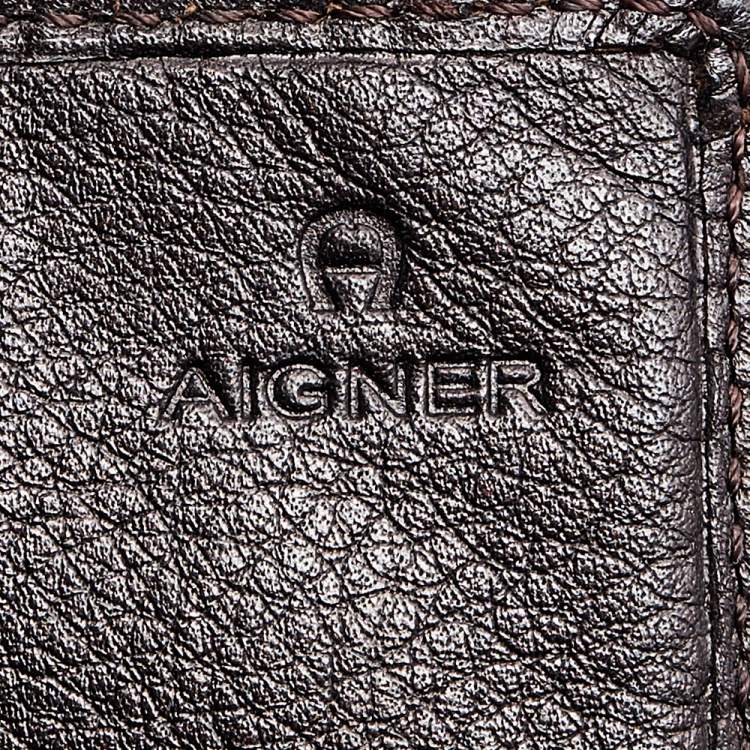 Pre Owned Aigner Beige/Brown Signature Canvas and Leather Flap Continental Wallet