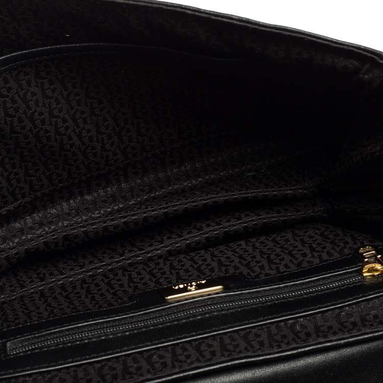 Pre Owned Aigner Black Quilted Leather Diadora Shoulder Bag