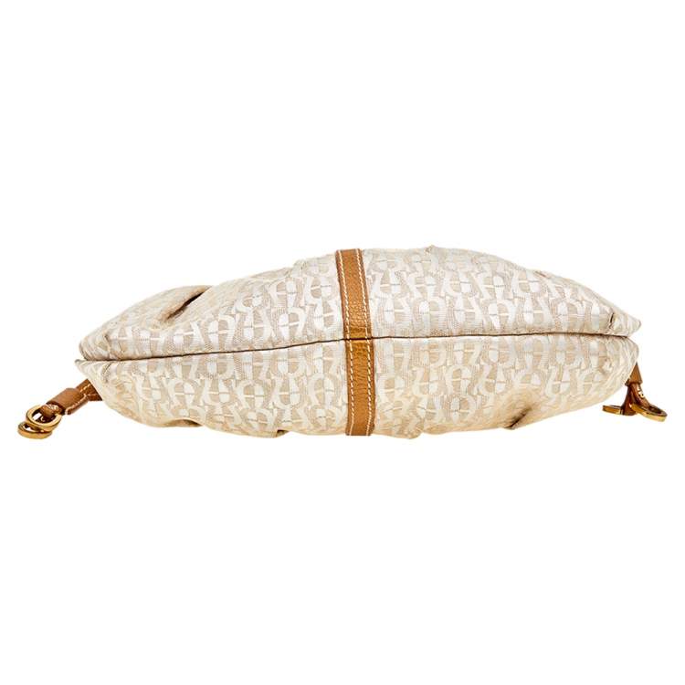 Pre Owned Aigner Beige/Gold Signature Fabric and Leather Hobo