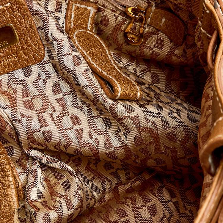 Pre Owned Aigner Beige/Gold Signature Fabric and Leather Hobo