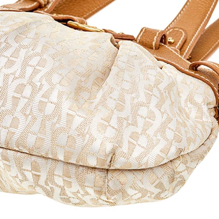 Pre Owned Aigner Beige/Gold Signature Fabric and Leather Hobo