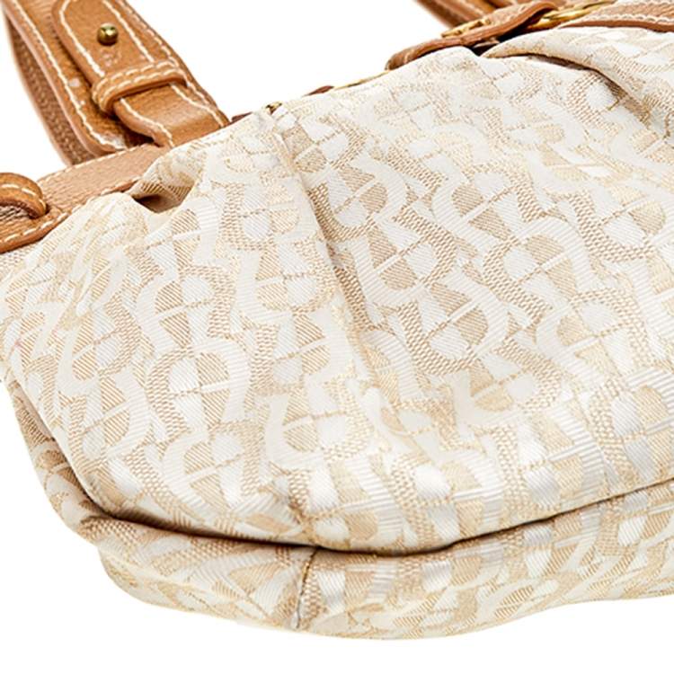 Pre Owned Aigner Beige/Gold Signature Fabric and Leather Hobo