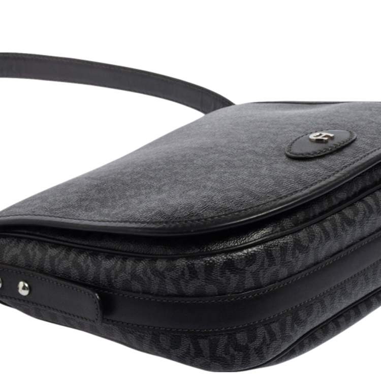 Pre Owned Aigner Black/Grey Coated Canvas Messenger Bag