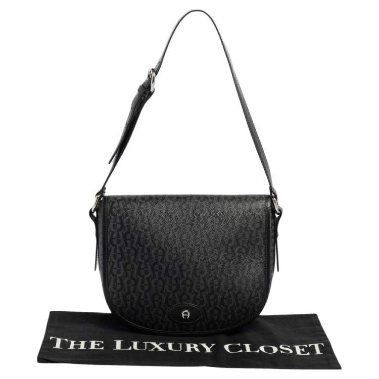 Pre Owned Aigner Black/Grey Coated Canvas Messenger Bag