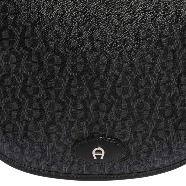 Pre Owned Aigner Black/Grey Coated Canvas Messenger Bag
