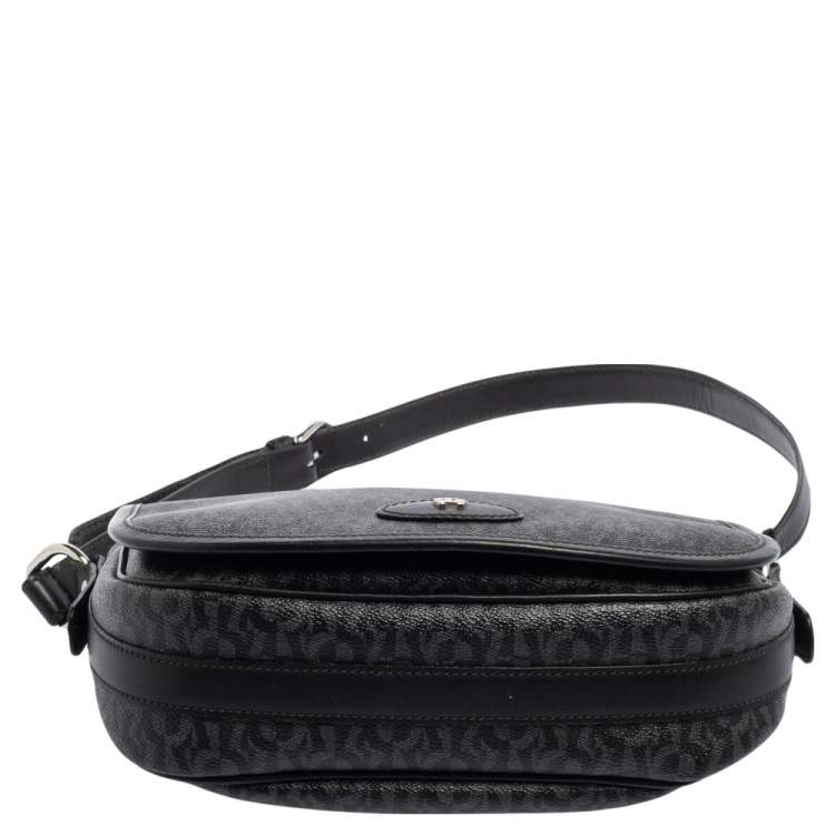 Pre Owned Aigner Black/Grey Coated Canvas Messenger Bag