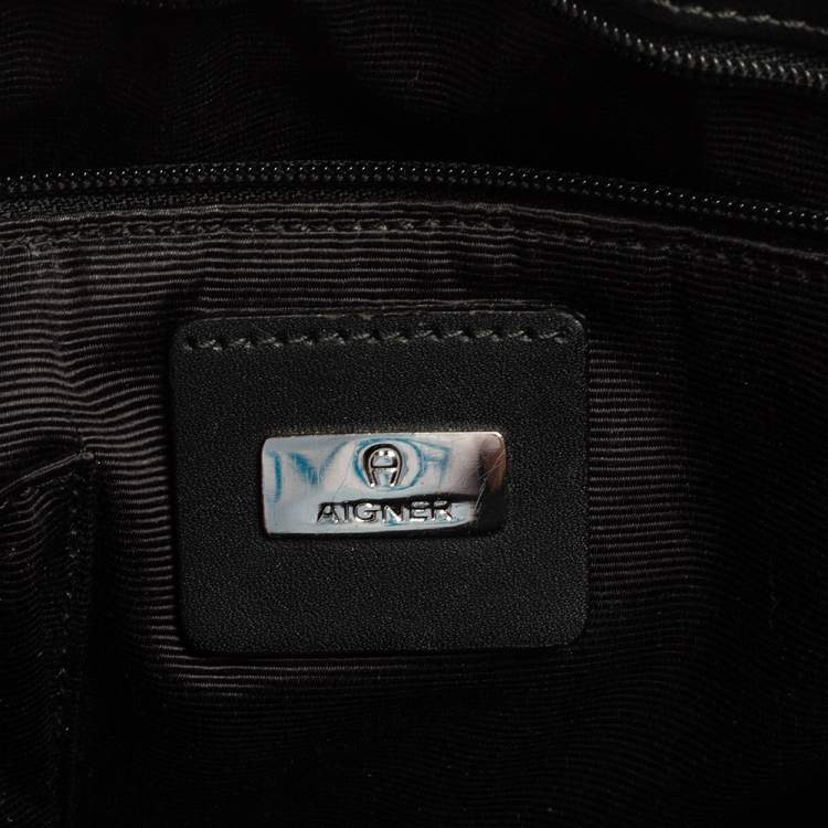 Pre Owned Aigner Black/Grey Coated Canvas Messenger Bag
