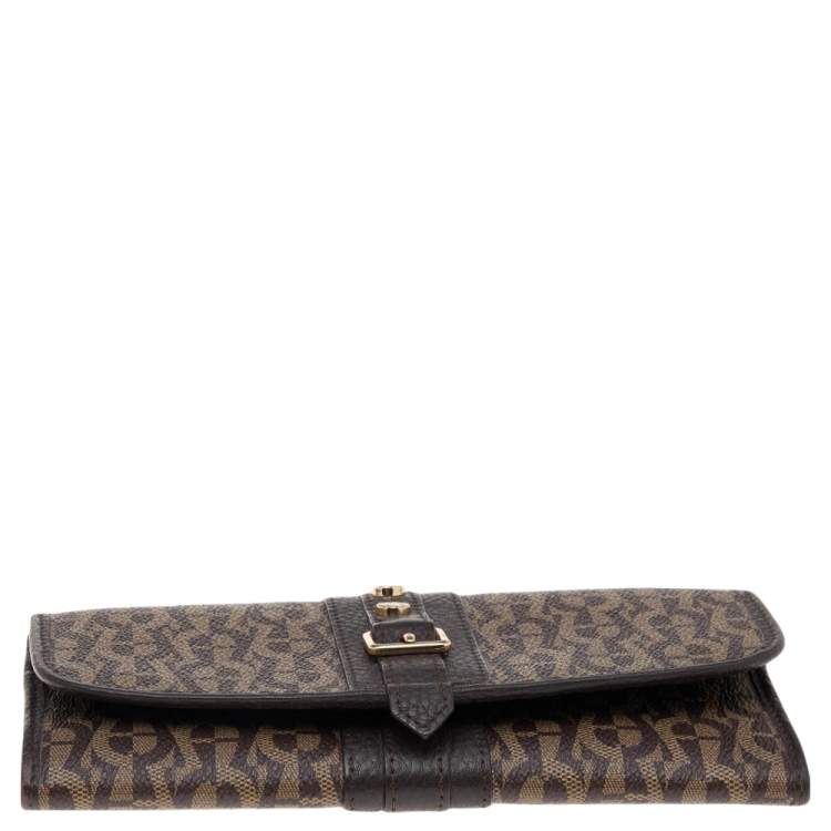Pre Owned Aigner Brown Signature Coated Canvas and Leather Continental Flap Wallet