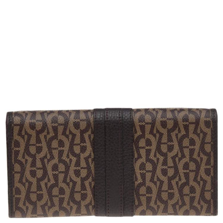 Pre Owned Aigner Brown Signature Coated Canvas and Leather Continental Flap Wallet