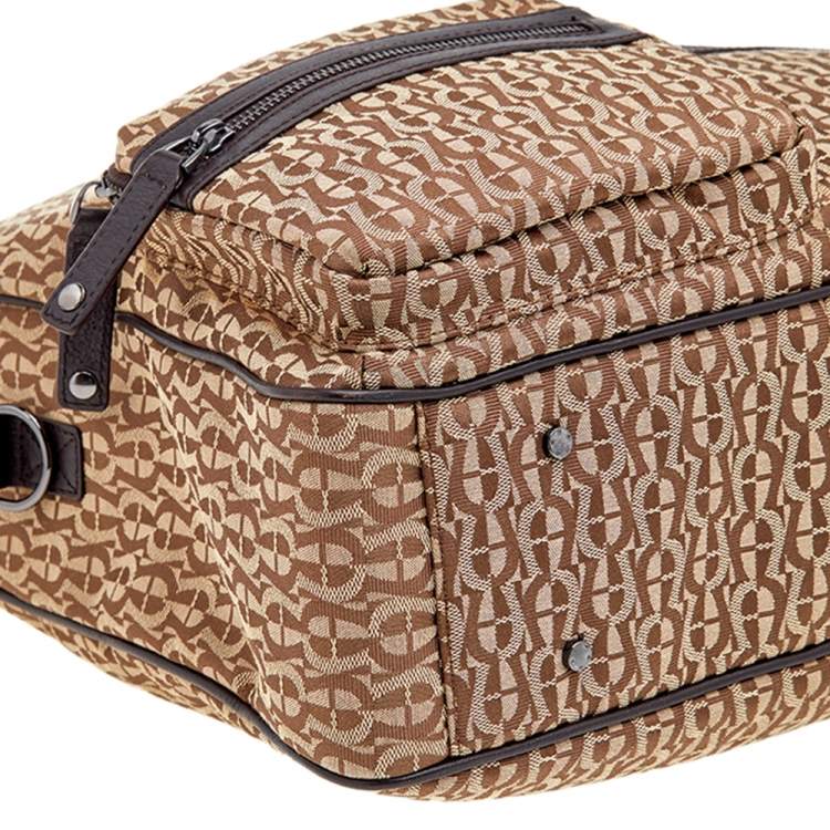 Pre Owned Aigner Dark Brown/Beige Signature Canvas And Leather Laptop Bag