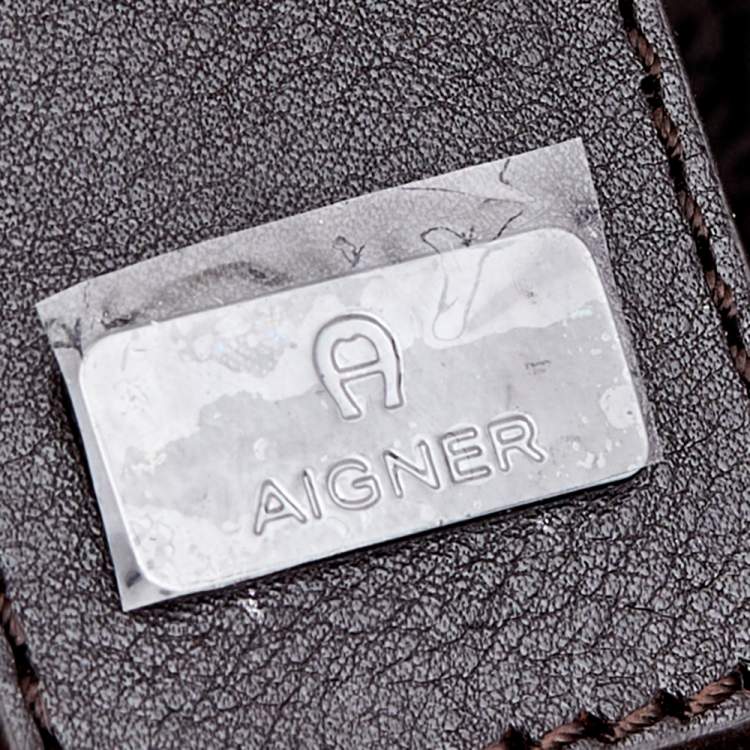 Pre Owned Aigner Dark Brown/Beige Signature Canvas And Leather Laptop Bag