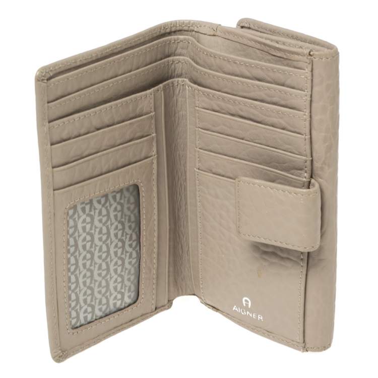Pre Owned Aigner Beige Leather Trifold Wallet