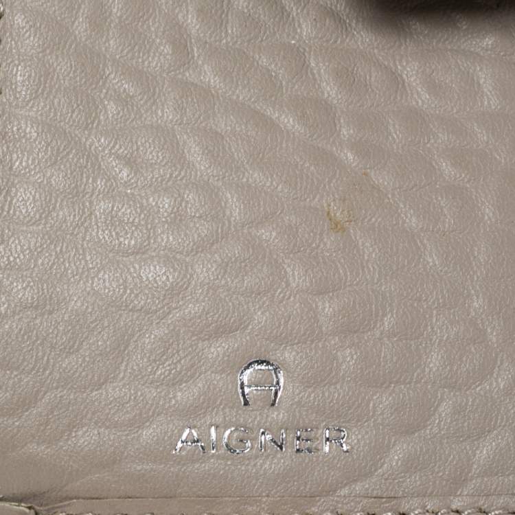 Pre Owned Aigner Beige Leather Trifold Wallet