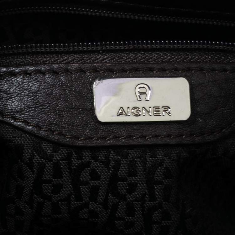 Pre Owned Aigner Beige/Brown Signature Canvas and Leather Flap Shoulder Bag