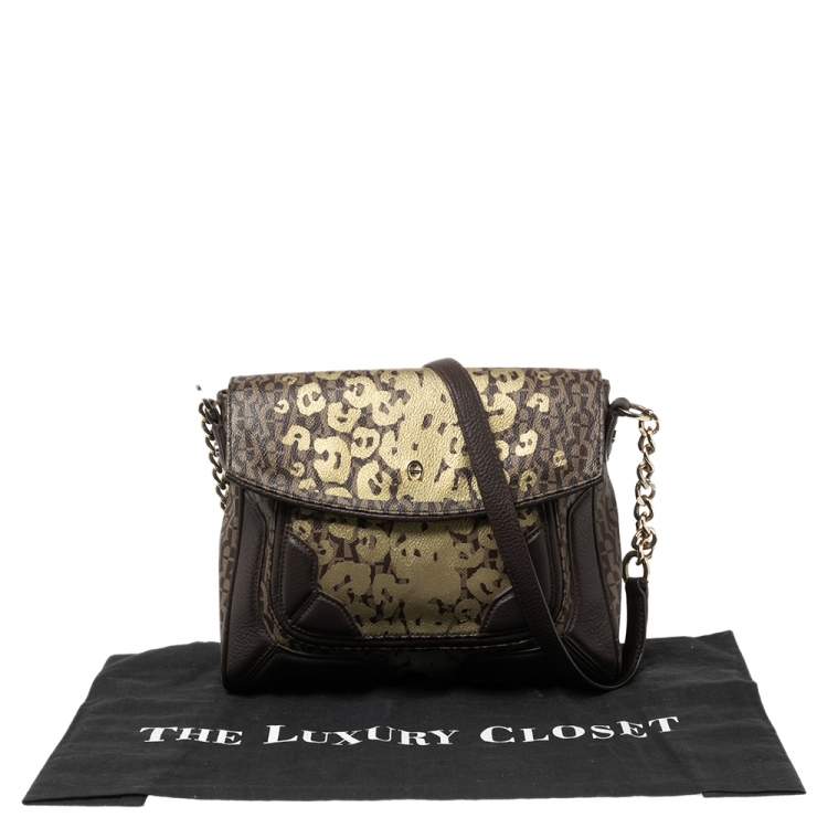 Pre Owned Aigner Beige/Brown Signature Canvas and Leather Flap Shoulder Bag