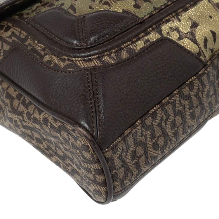 Pre Owned Aigner Beige/Brown Signature Canvas and Leather Flap Shoulder Bag