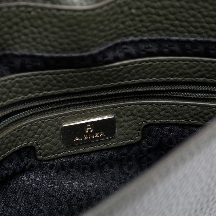 Pre Owned Aigner Olive Green Leather Flap Crossbody Bag