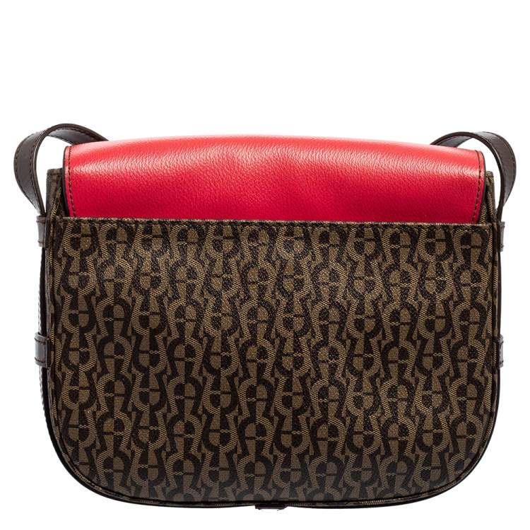 مملوكة مسبقًا Aigner Brown/Pink Ombre Signature Coated Canvas Flap Crossbody Bag