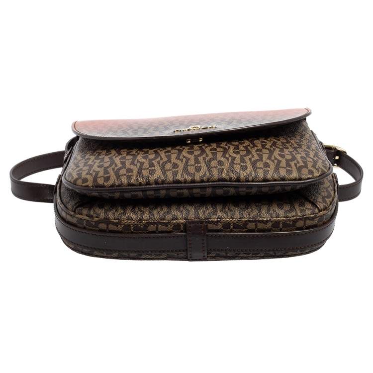مملوكة مسبقًا Aigner Brown/Pink Ombre Signature Coated Canvas Flap Crossbody Bag
