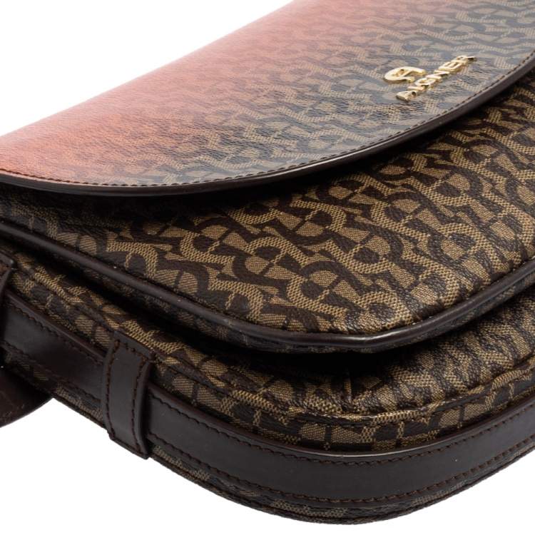 مملوكة مسبقًا Aigner Brown/Pink Ombre Signature Coated Canvas Flap Crossbody Bag