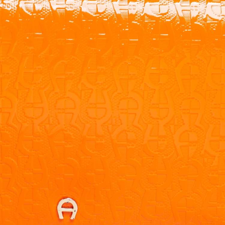 Pre Owned Aigner Tangerine Signature Embossed Patent and Leather Charm Shoulder Bag