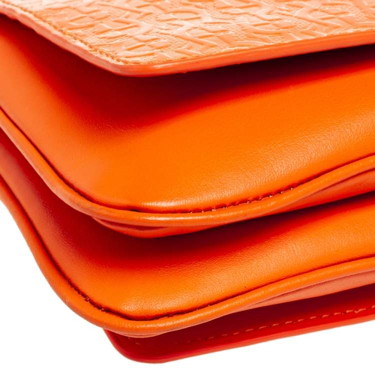 Pre Owned Aigner Tangerine Signature Embossed Patent and Leather Charm Shoulder Bag