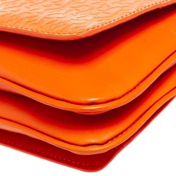 Pre Owned Aigner Tangerine Signature Embossed Patent and Leather Charm Shoulder Bag