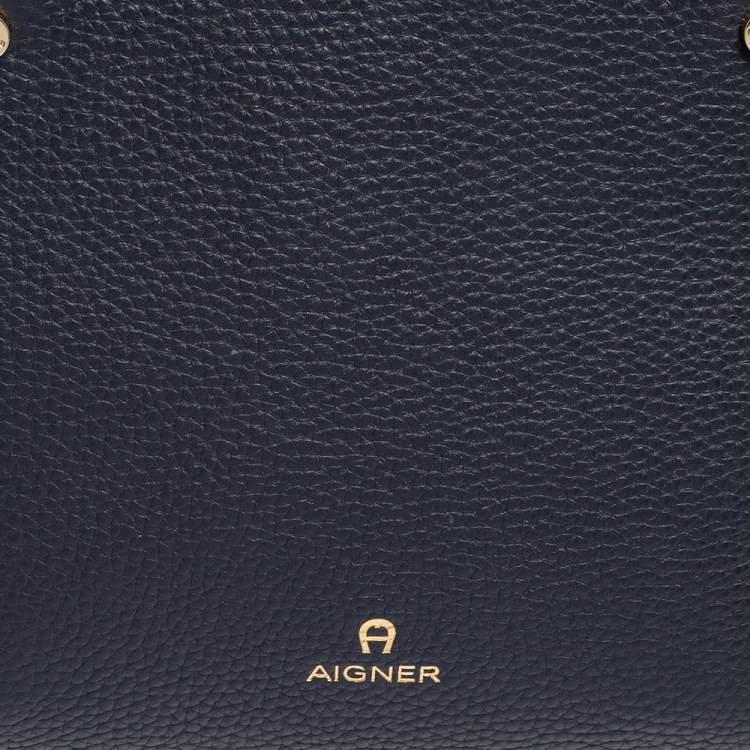 Pre Owned Aigner Navy Blue Leather Satchel