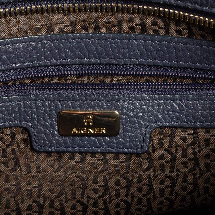 Pre Owned Aigner Navy Blue Leather Satchel