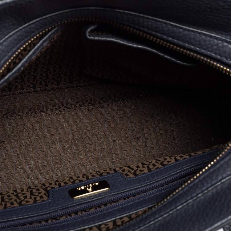 Pre Owned Aigner Navy Blue Leather Satchel