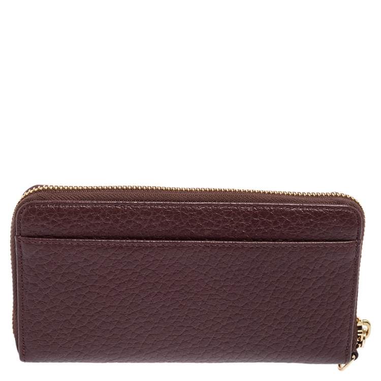 Pre Owned Aigner Burgundy Leather Zip Around Wallet