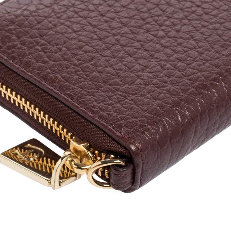 Pre Owned Aigner Burgundy Leather Zip Around Wallet