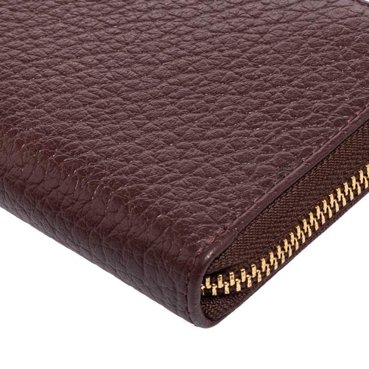 Pre Owned Aigner Burgundy Leather Zip Around Wallet