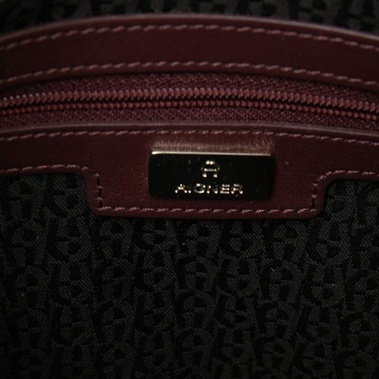 Pre Owned Aigner Burgundy Logo Embossed Leather Flap Crossbody Bag