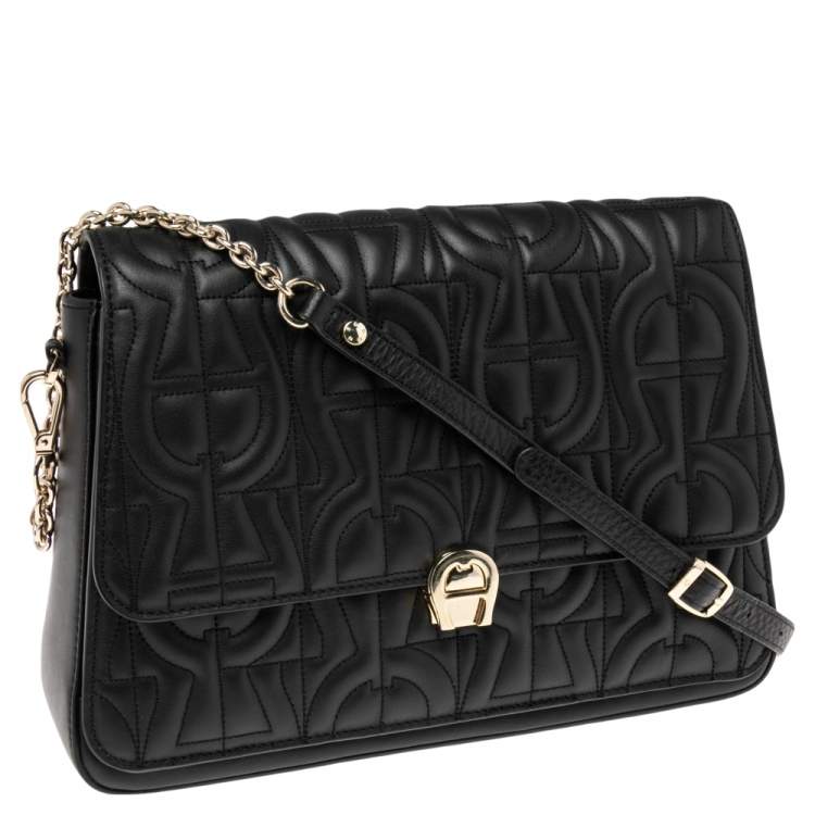 Pre Owned Aigner Black Quilted Leather Genoveva M Crossbody Bag