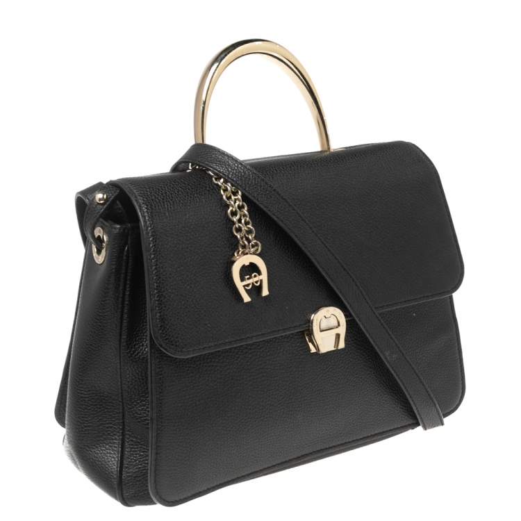 Pre Owned Aigner Black Leather Genoveva M Top Handle Bag 