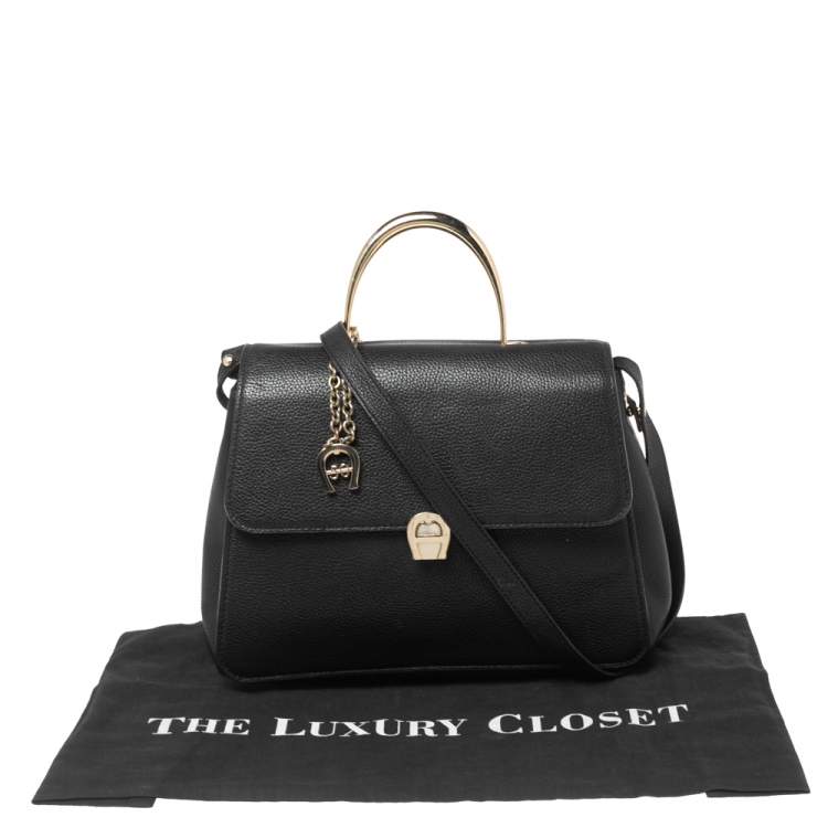 Pre Owned Aigner Black Leather Genoveva M Top Handle Bag 
