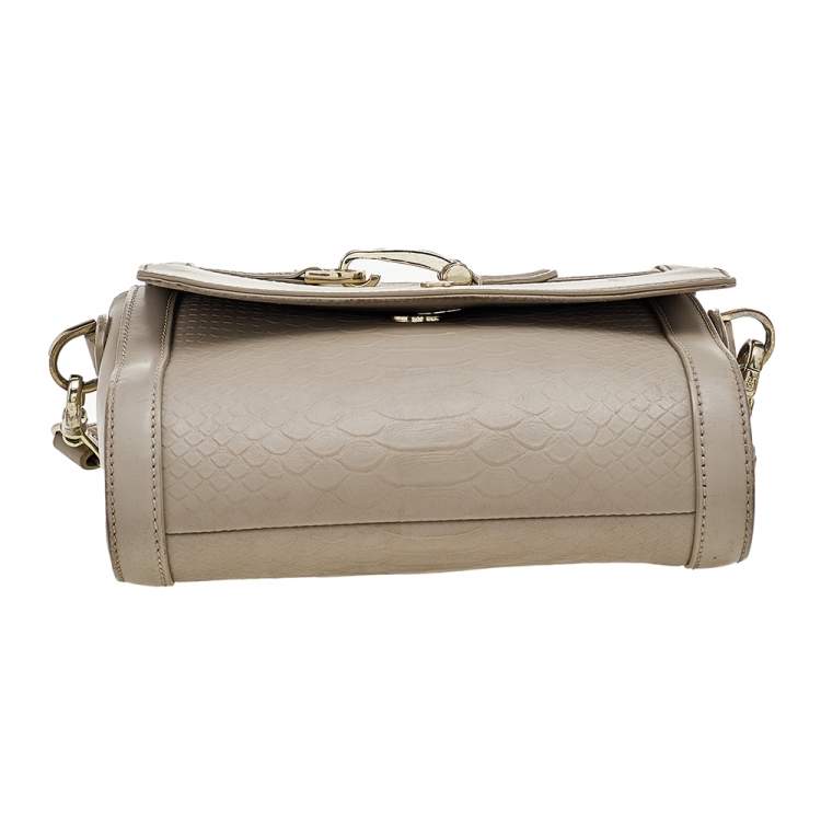Pre Owned Aigner Dark Beige Python Embossed Leather Shoulder Bag
