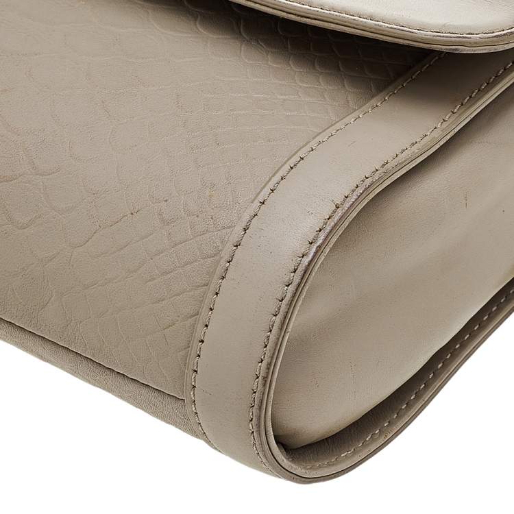 Pre Owned Aigner Dark Beige Python Embossed Leather Shoulder Bag
