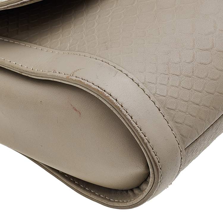 Pre Owned Aigner Dark Beige Python Embossed Leather Shoulder Bag