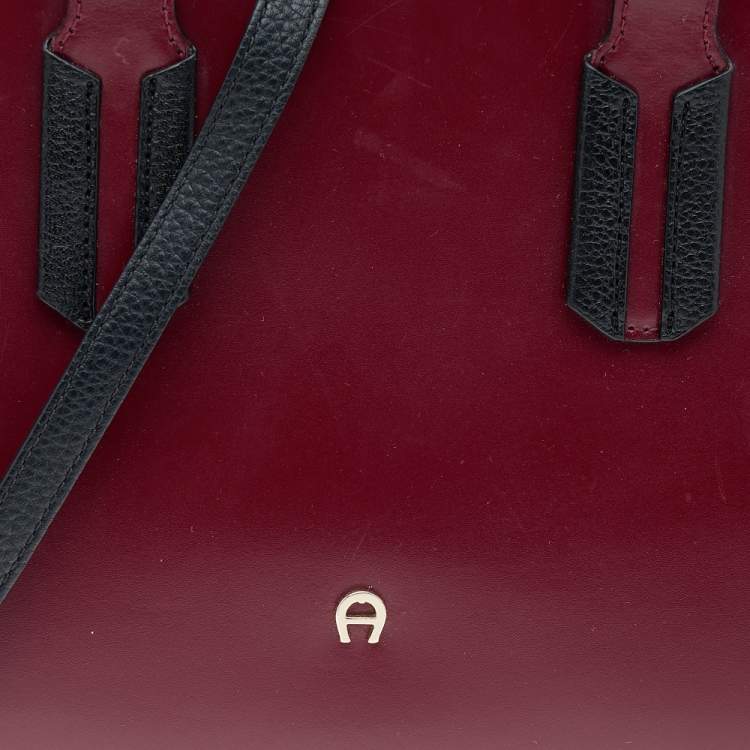 Pre Owned Aigner Burgundy/Black Leather Tote