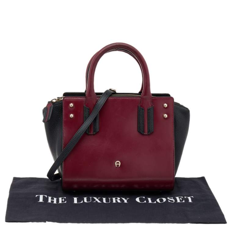 Pre Owned Aigner Burgundy/Black Leather Tote