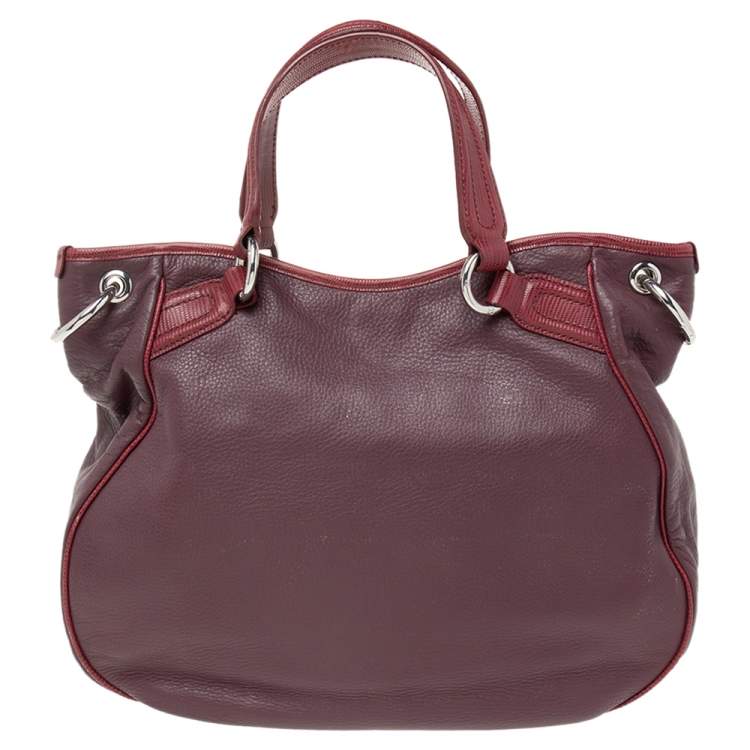 Pre Owned Aigner Purple/Burgundy Leather And Lizard Embossed Leather Front Pocket Satchel