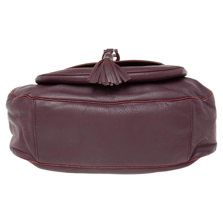 Pre Owned Aigner Purple/Burgundy Leather And Lizard Embossed Leather Front Pocket Satchel