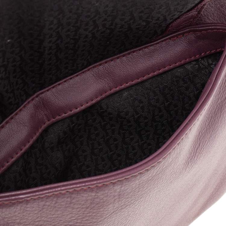 Pre Owned Aigner Purple/Burgundy Leather And Lizard Embossed Leather Front Pocket Satchel