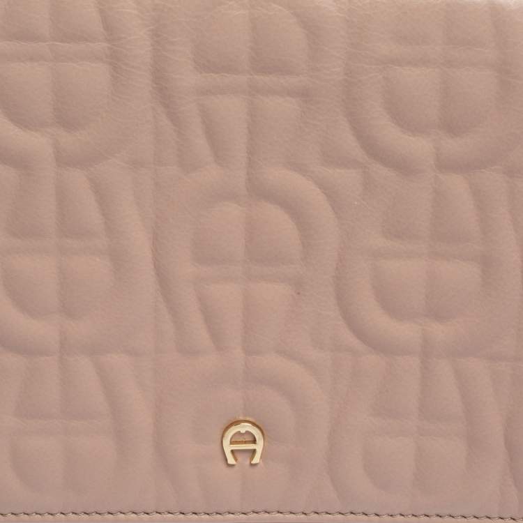 Pre Owned Aigner Pink Leather Logo Flap Shoulder Bag